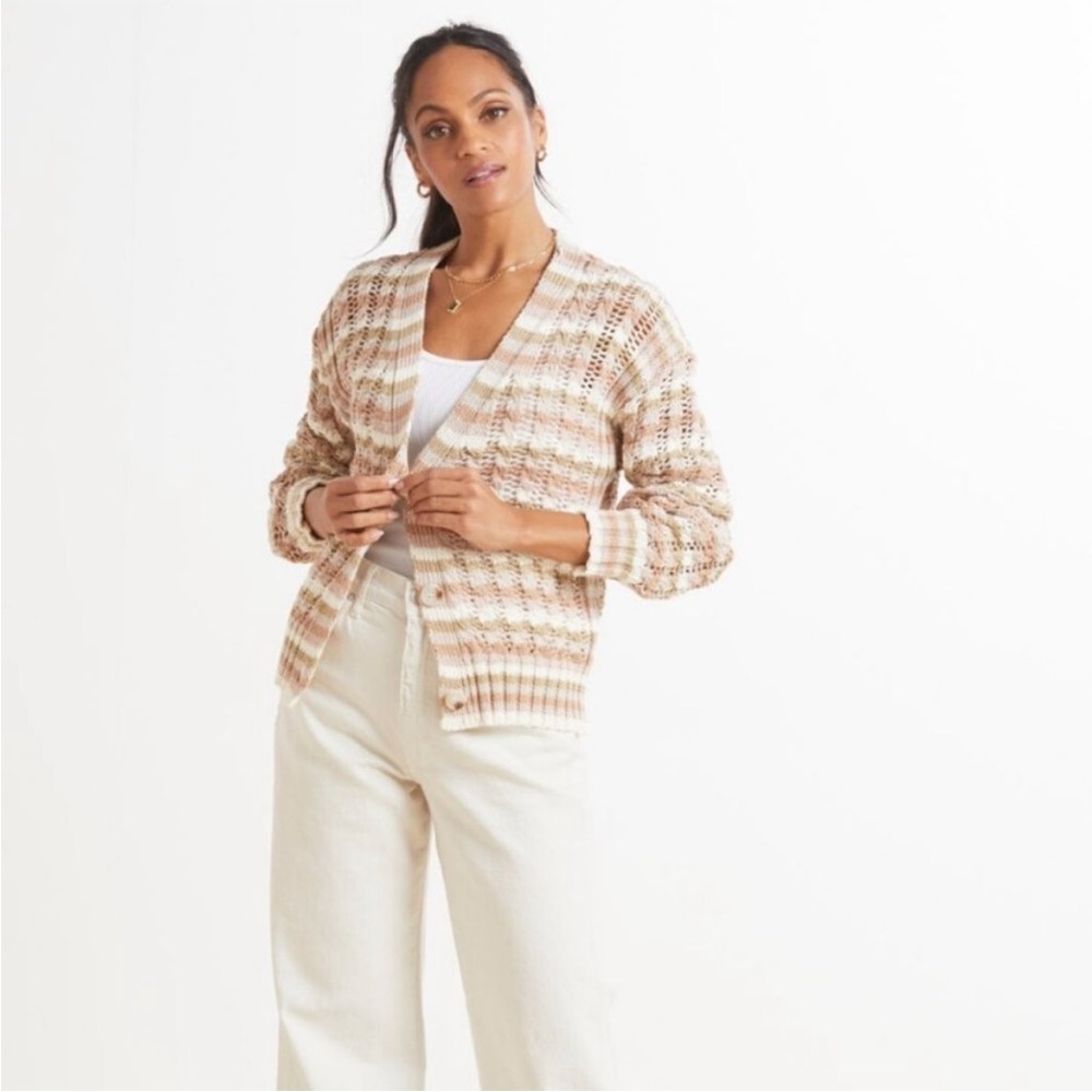 Evereve John + Jenn Julianna Stripe Cardigan Beige Pink White